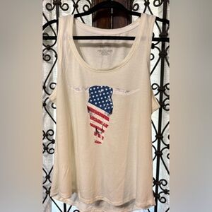 Cream Tank Top with Patriotic Bull Design